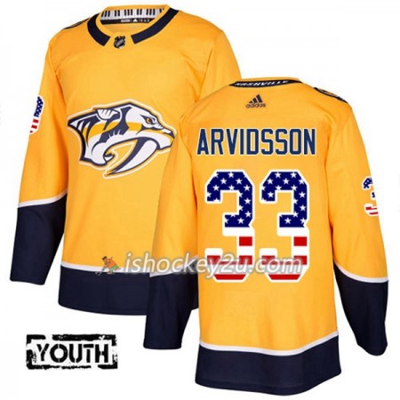 Børn NHL Nashville Predators Trøje Viktor Arvidsson 33 Adidas 2017-2018 Guld USA Flag Fashion Authentic